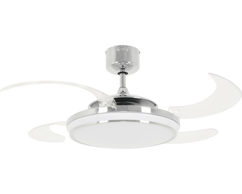 Fanaway Evo 1 LED plafondventilator, Ø 121 cm, chroom, met afstandsbediening, uitklapbare bladen, kleurveranderingsfunctie, zomer- en winterstand en LED-lichtbron.