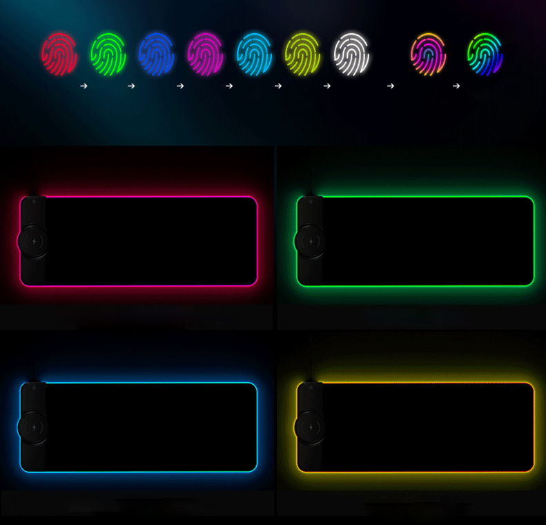 (80x30cm) Gaming Mauspad Mausmatte mit Rutschfester Unterseite   RGB-Beleuchtung und Qi Wireless Ladegerät - Bunt