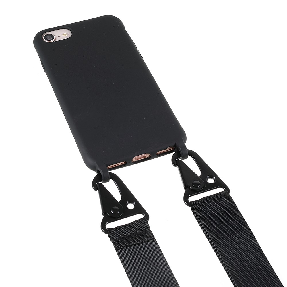 iPhone SE (2022/2020) / 8 / 7 / 6S Necklace Gummi Case Hülle   Handykette Nylon Strap (160cm) - Schwarz