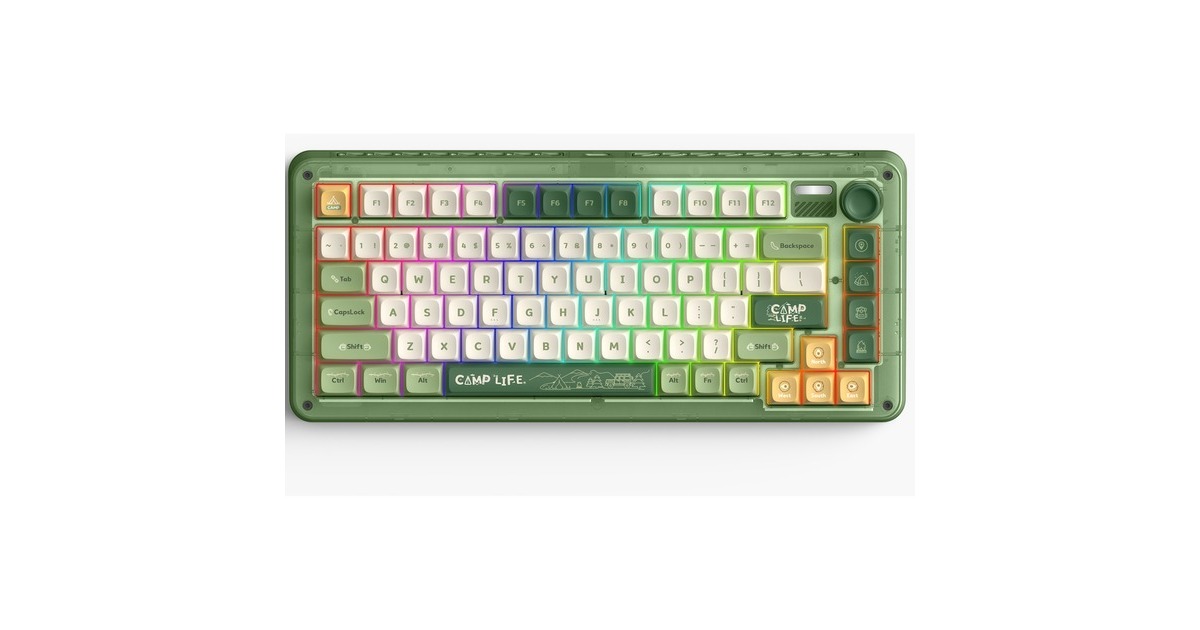 IqunixZX75 Camping Wireless Mechanical Keyboard, gaming toetsenbord  (Groen/oranje, US lay-out, Cherry MX Brown, RGB leds, 75%, Hot-swappable, Double-shot PBT, 2.4GHz | Bluetooth 5.1 | USB-C)