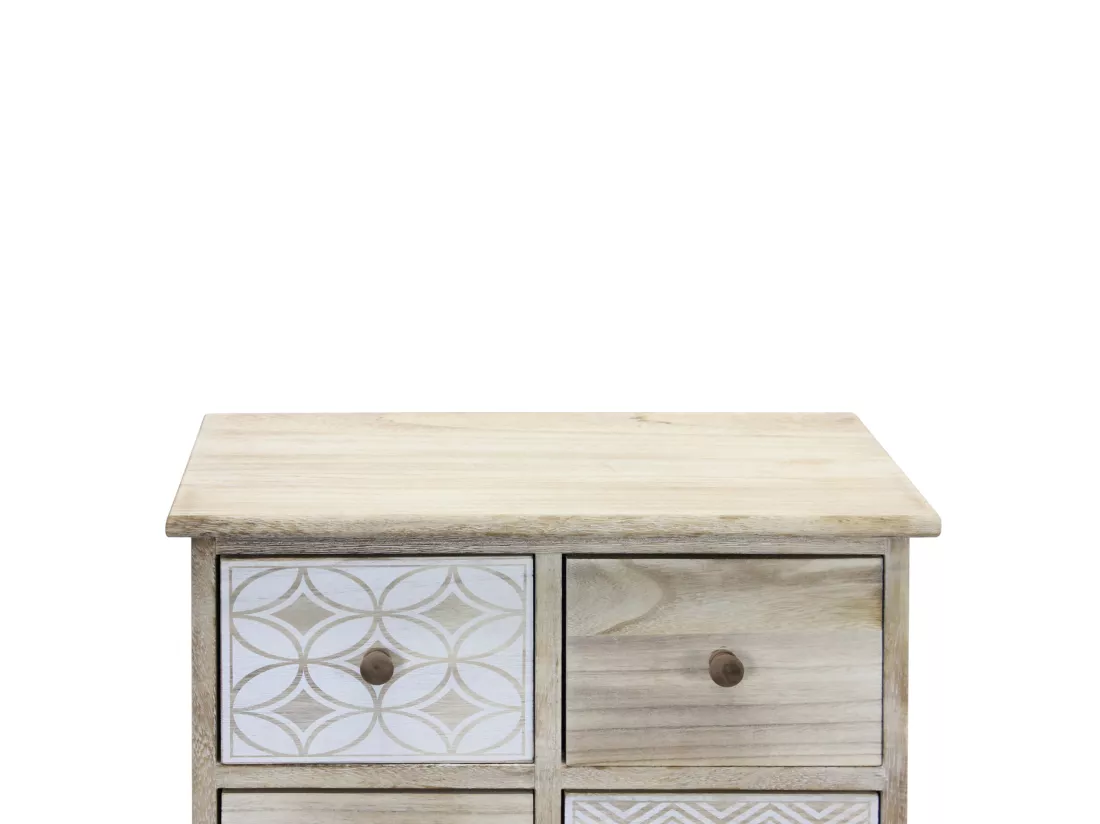 Commode Chiffonier 8 Tiroirs Bois Beige Blanc Entrée 80,5x53,5x25