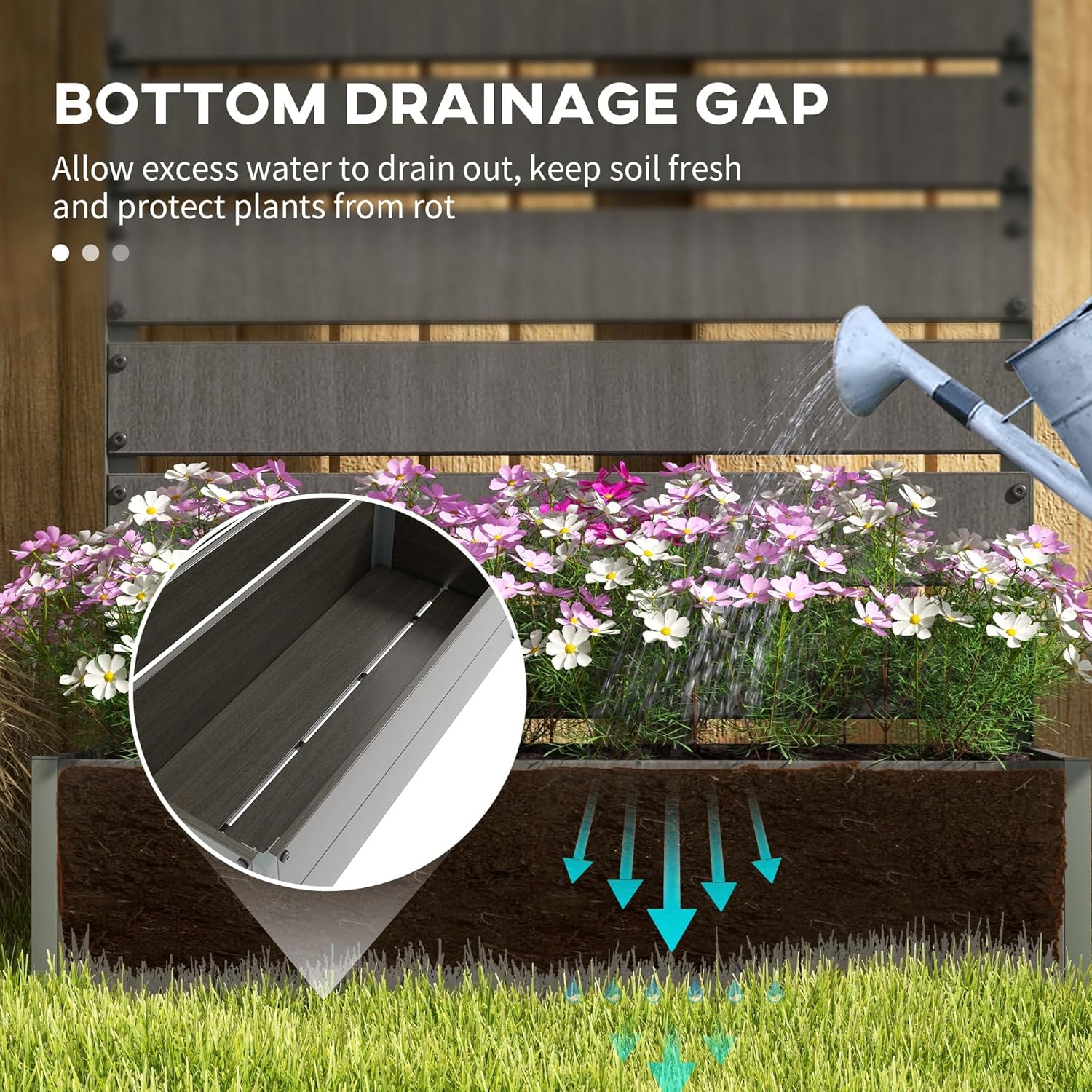 Outsunny Garten Pflanzkübel mit Rankgitter für Kletterpflanzen Reben Blumen Freistehendes Hochbeet für Garten Outdoor Terrasse Pflanzkasten mit Drainagespalt Dunkelgrau