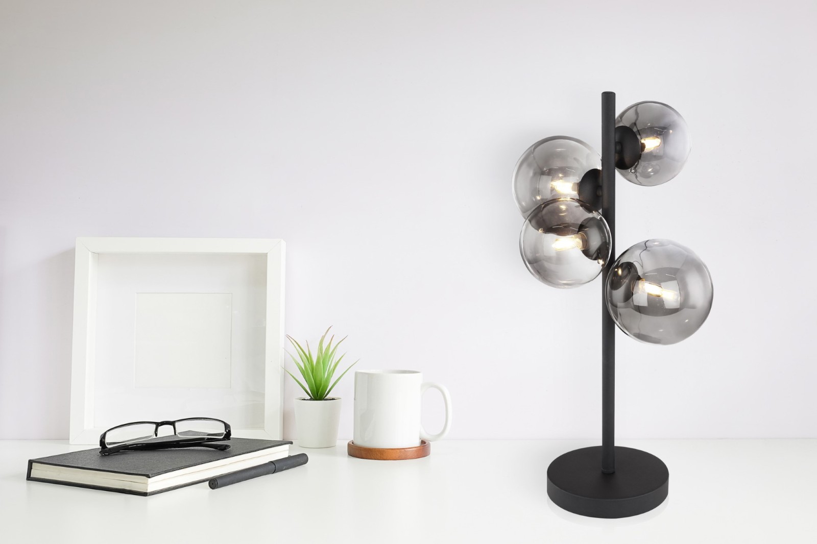 LED-Tischleuchte - schwarz matt - rauchfarben - 4-flammig