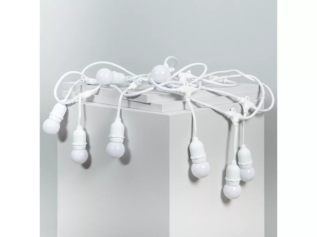 Kit Guirlande Waterproof 5.5m Blanche + 8 Ampoules LED E27 G45 3W de Couleurs Blanc