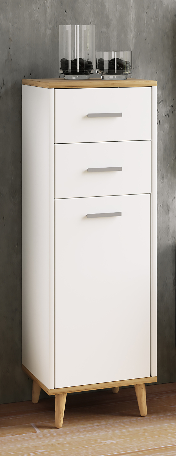 Kommode LINDAS - weiß - Honig Eiche - 32 cm breit