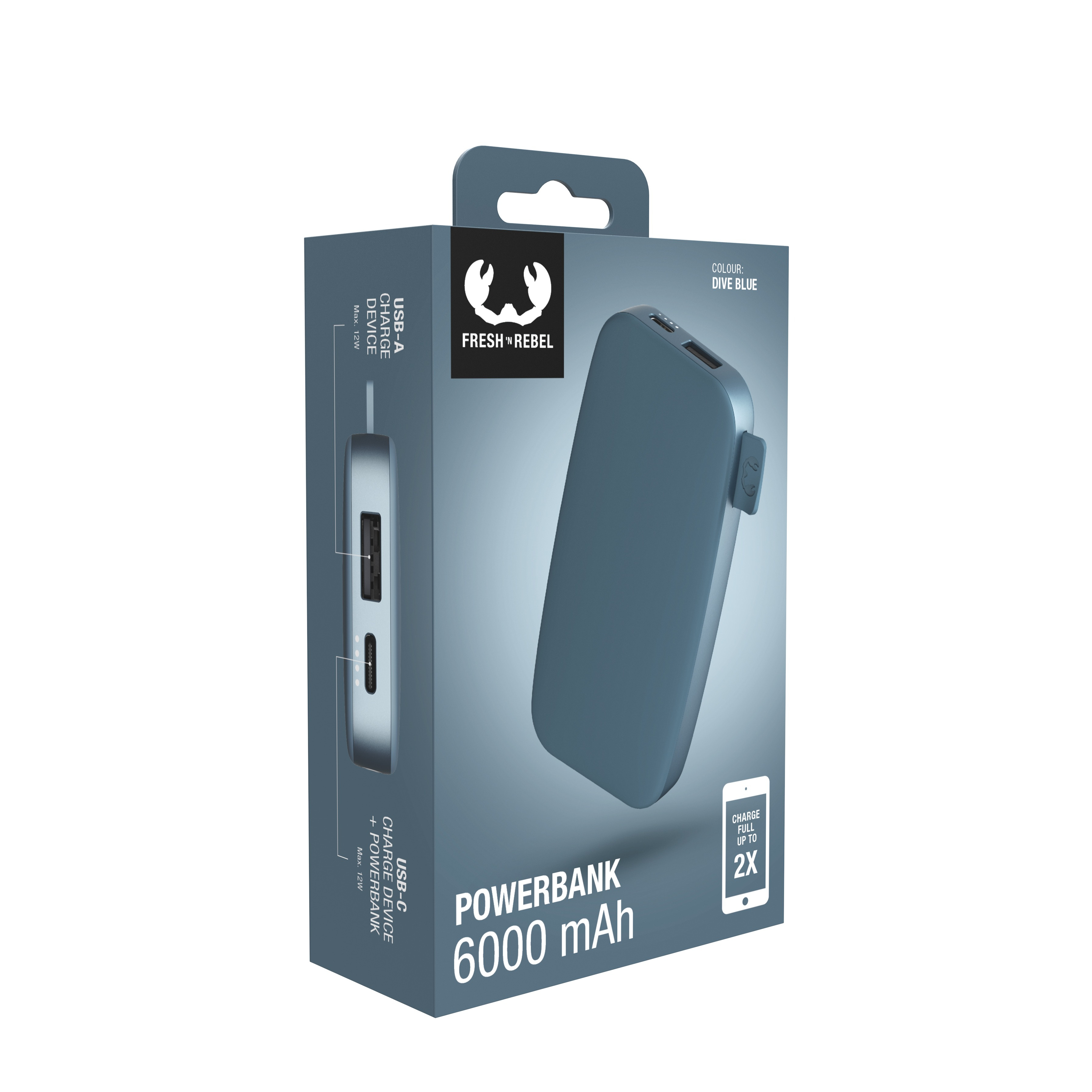 (6000mAh) USB C / USB A Powerbank Super Fast Charger Ladegerät (2PB6100DV) - Dive Blue
