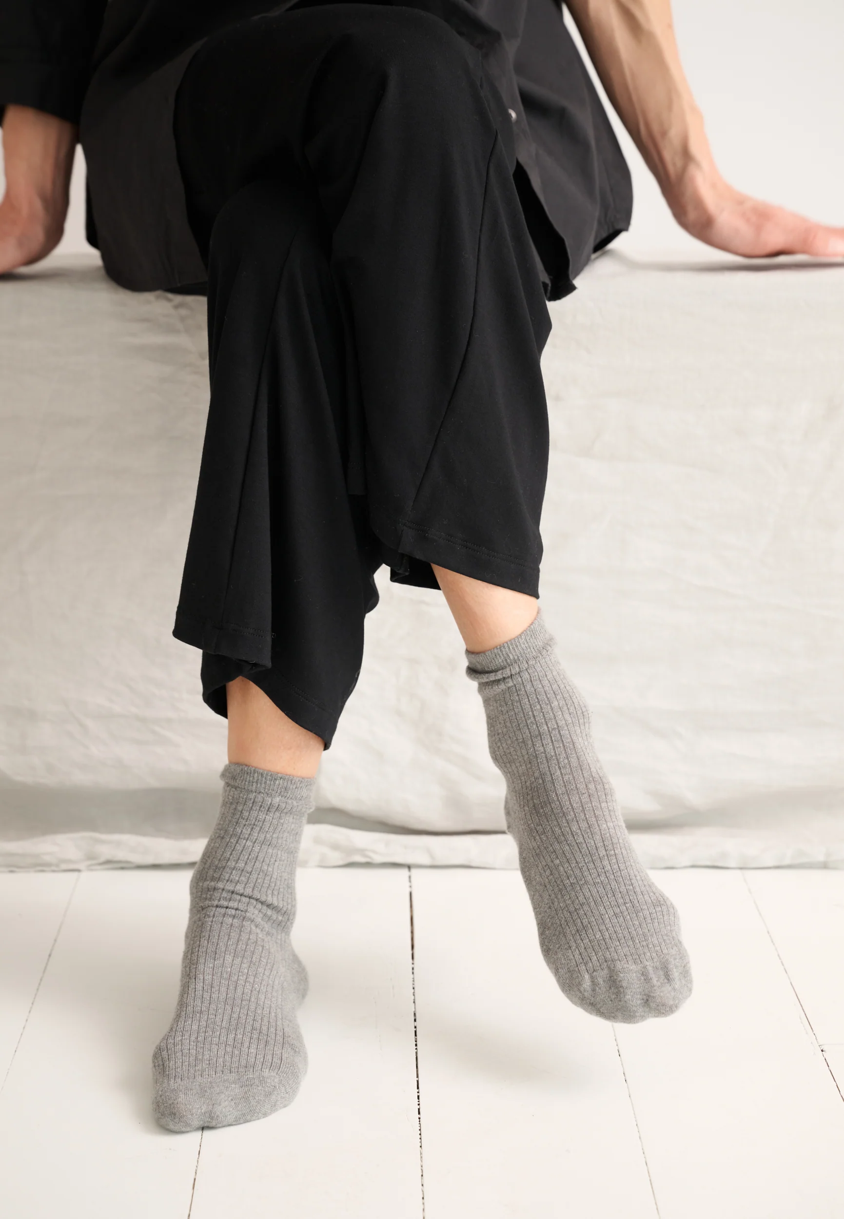 Moshi Moshi Mind  Story Rib ankelstrømper - Grey Melange