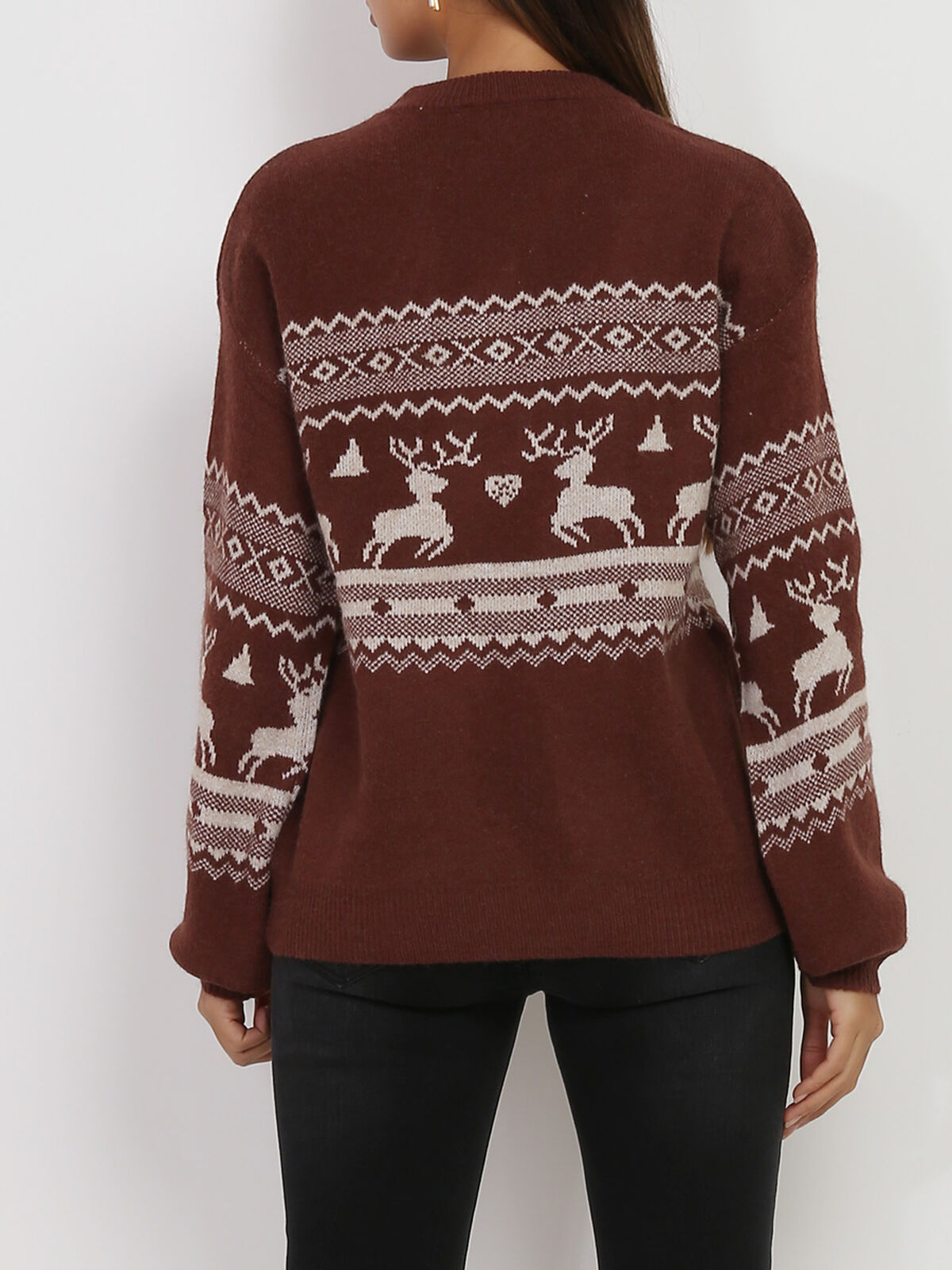 Pull jacquard de Noël- Marron