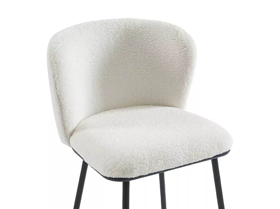 Lot de 2 tabourets de bar en tissu bouclette et métal - Blanc - SENORASE