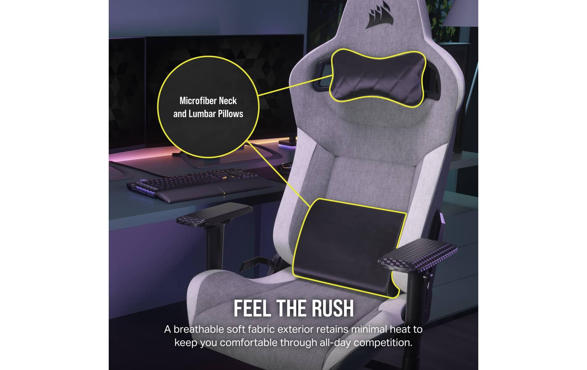 Gaming-Stuhl T3 Rush (2023) Grau/Weiss<br>Ergonomischer Racing-Gaming-Stuhl mit einer Belastbarkeit von bis zu 120 kg