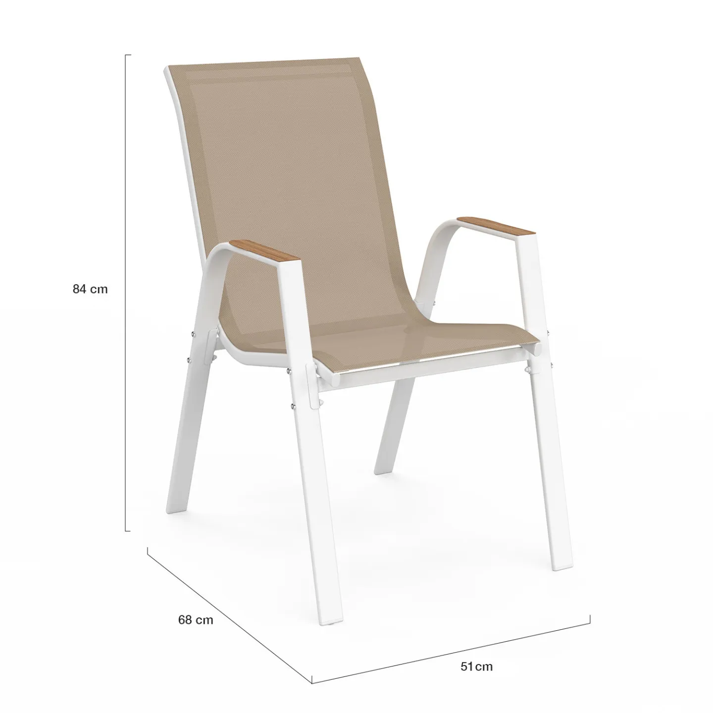 Salon de jardin NOUMEA extensible table 135/270 cm plateau effet bois et 12 chaises empilables blanc et bois