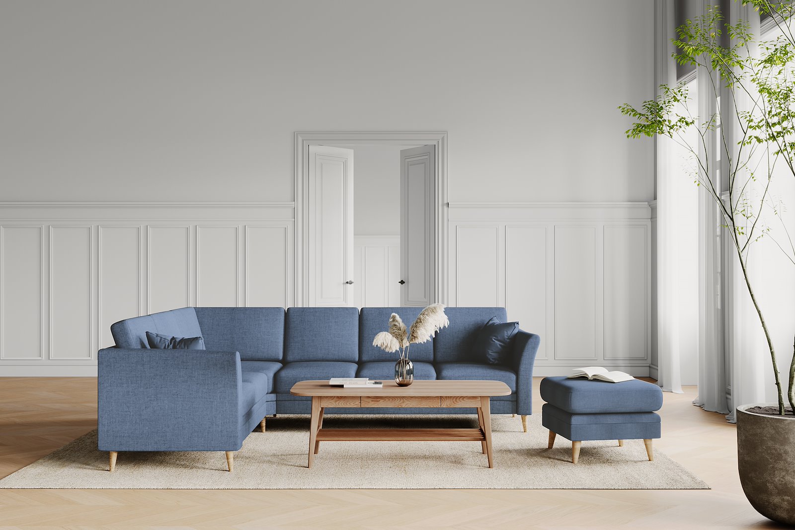 Eden pall Tekstil Thor 16/1 Light Blue med ben i eik natur 15137