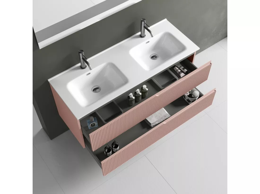 Ensemble salle de bain double vasque 5 pièces VENERE rose poudrè