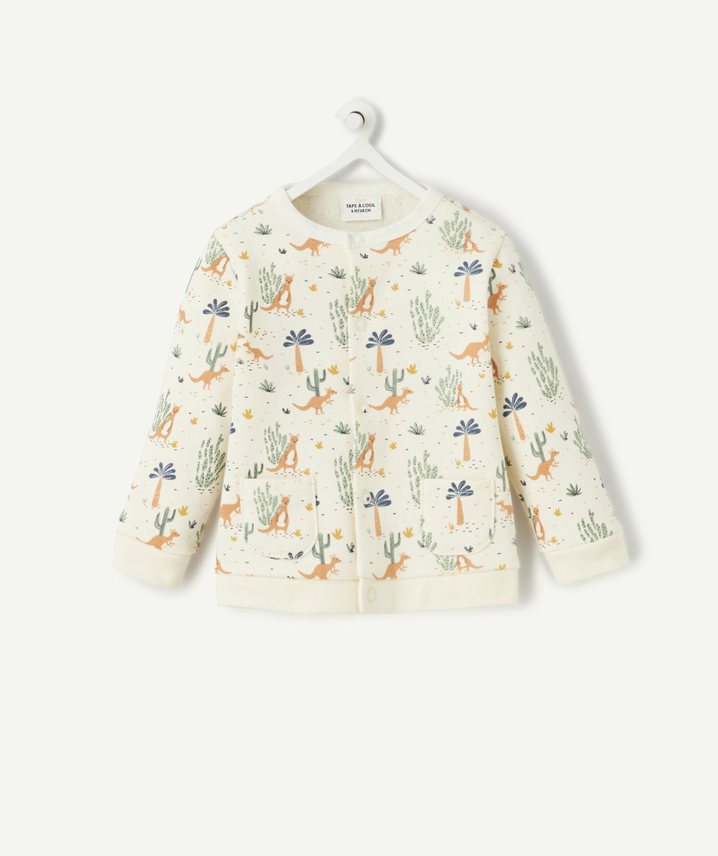 GILET PRESSIONNÉ ÉCRU BÉBÉ EN COTON BIO AVEC IMPRIMÉ KANGOUROU
