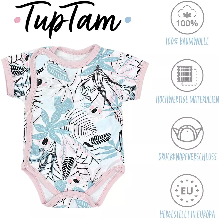 TupTam Baby Mädchen Kurzarm Wickelbody 5er Set rosagelb