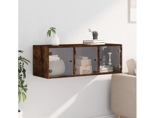 VIDAXL - Armoire de rangement Armoire murale avec portes en verre chêne fumé 102x37x35 cm