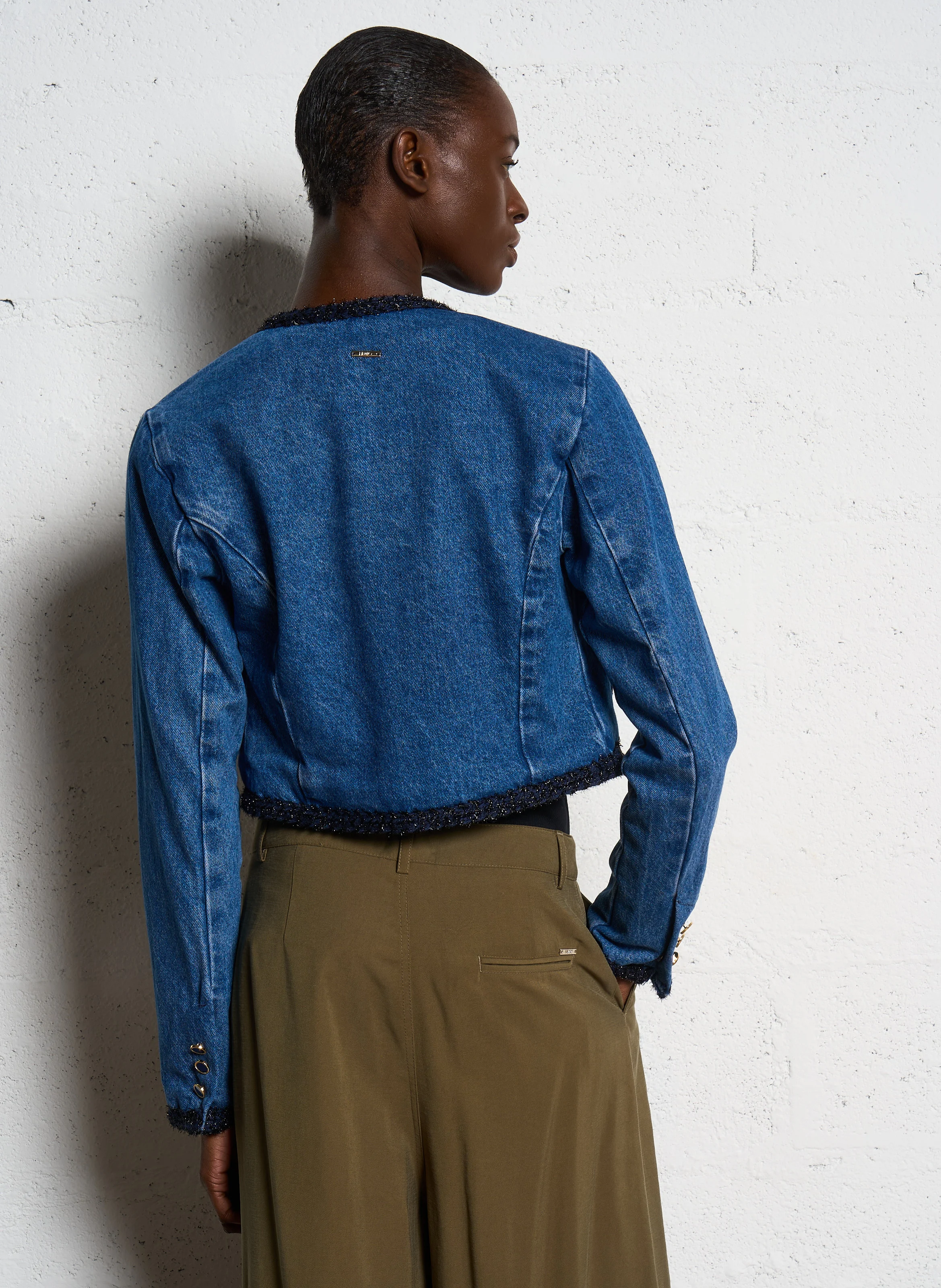 Veste col rond en jean | Bleu