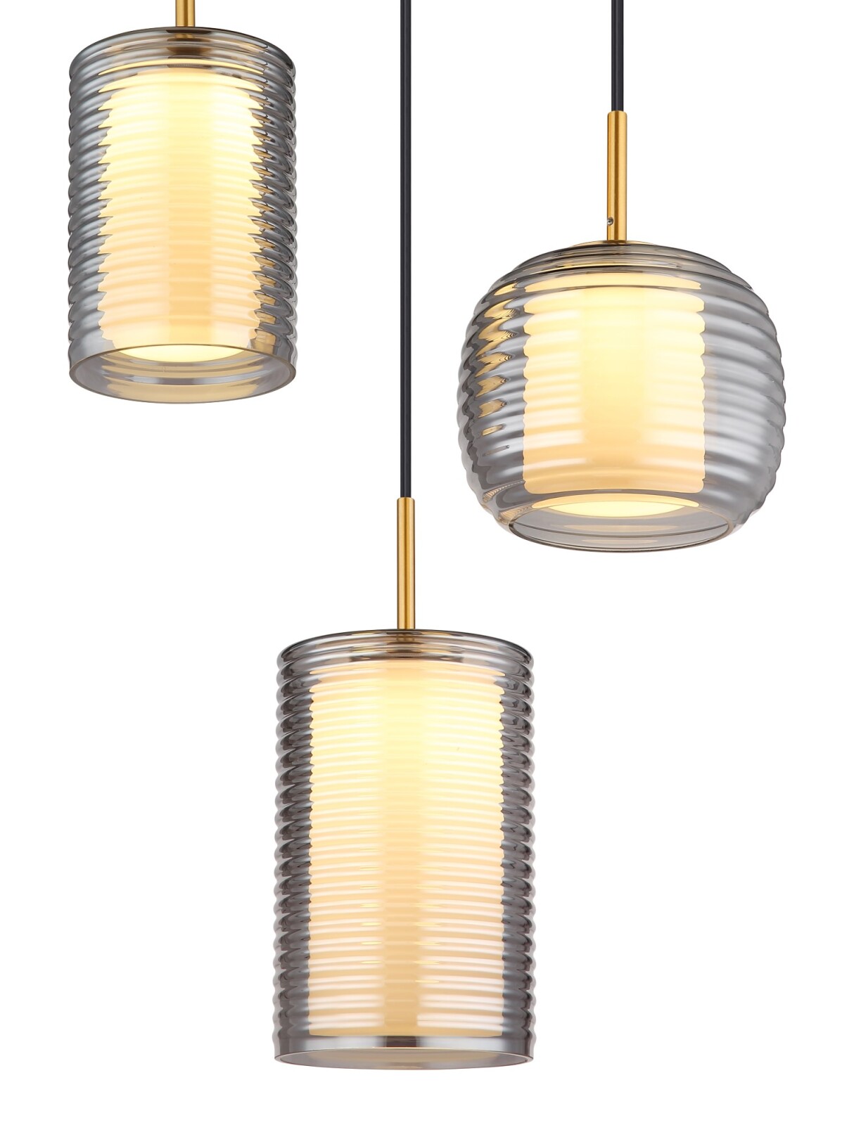 LED-Hängeleuchte - schwarz-messingfarben-opal-rauchfarben - Ø 50 cm