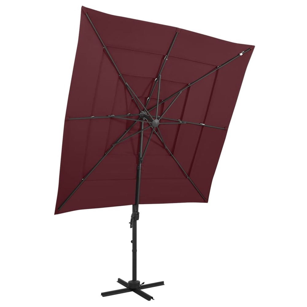 Parasol à 4 niveaux avec mât en aluminium 250 x 250 cm bordeaux