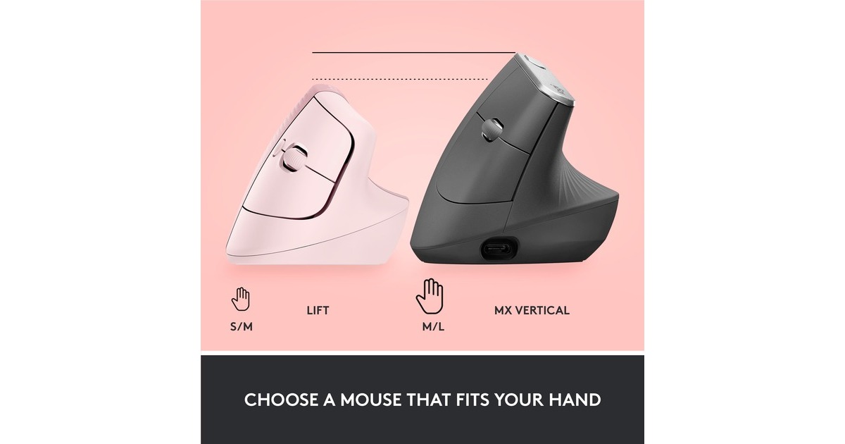 LogitechLift Vertical Ergonomische Muis  (Roze, Bluetooth, 4000 DPI)