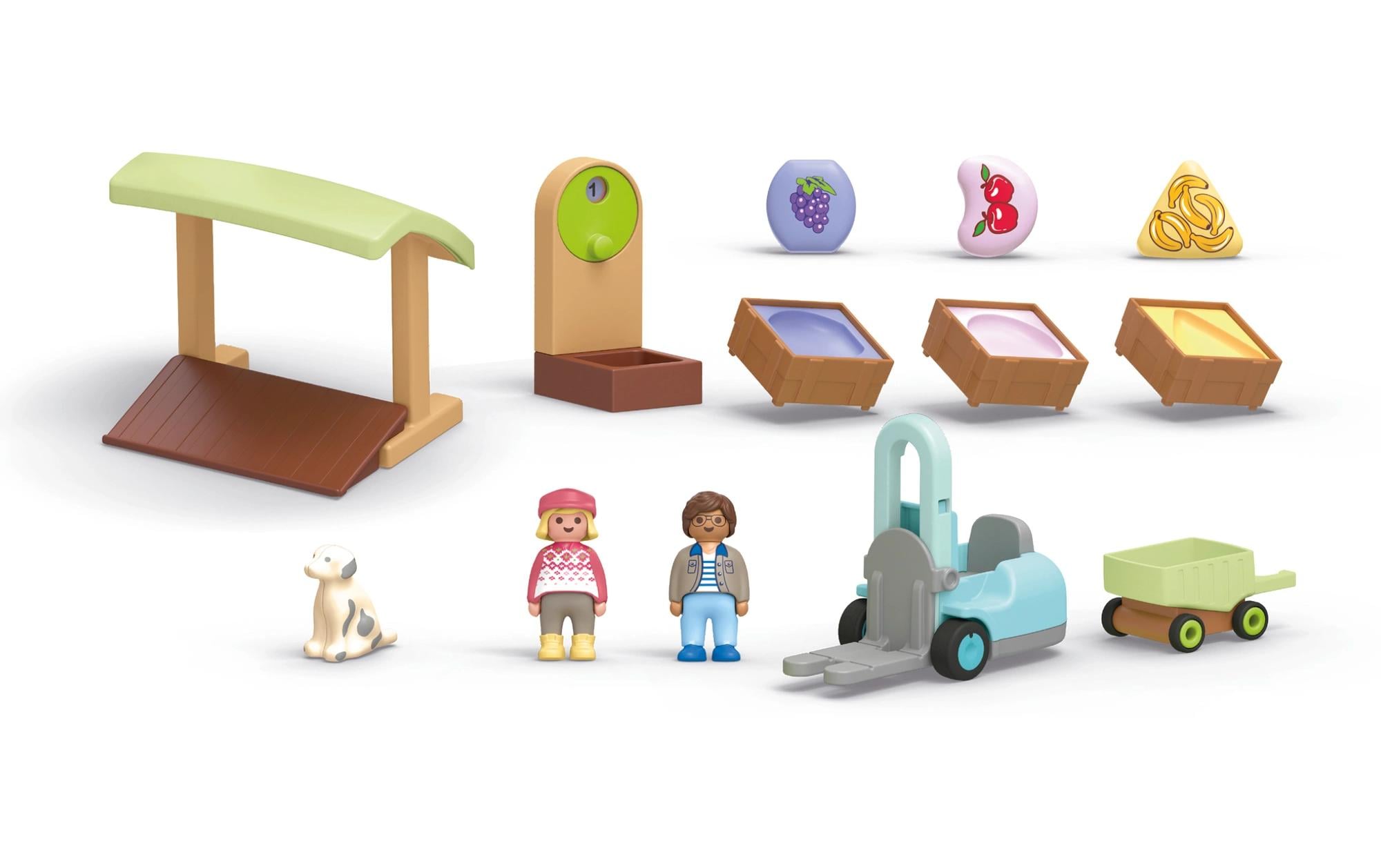 Junior Bio-Marktstand & Gabelstapler 71691Nachhaltiges Spielset aus pflanzenbasiertem Kunststoff