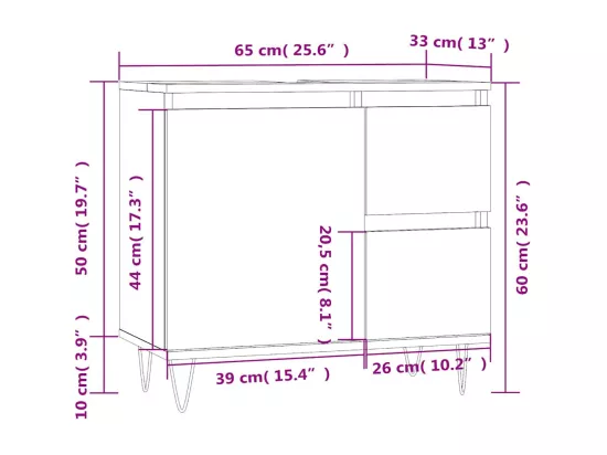 Armoire de salle de bain noir 65x33x60 cm bois d'ingénierie