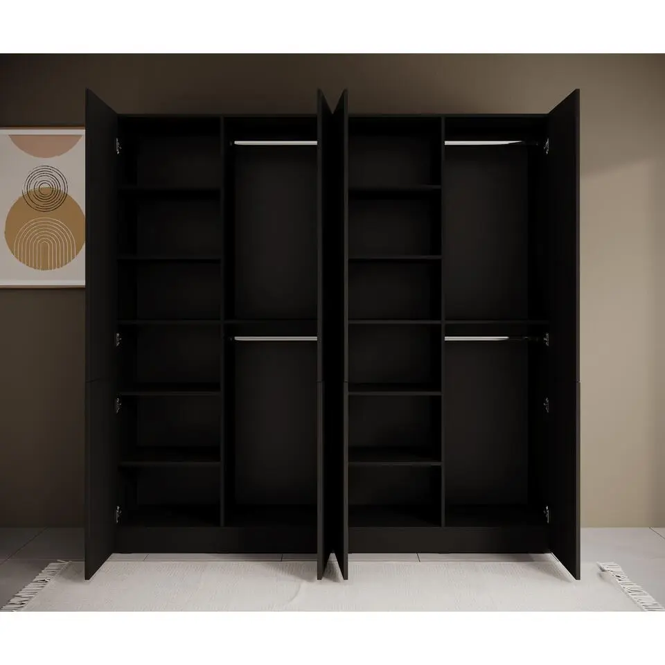 Meubella - Kledingkast Shelton - Zwart 2 - 202 cm