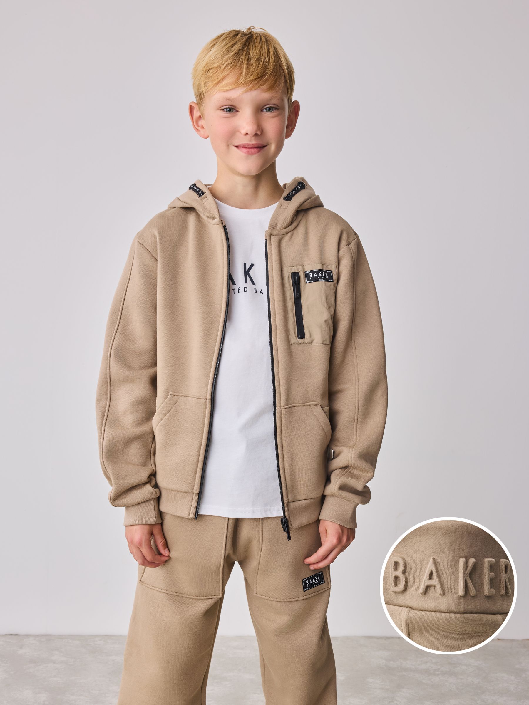 Pastelgeel - Baker by Ted Baker Zip Through Hoodie T-Shirt And Joggers 3 Piece Set