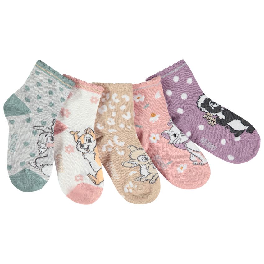 Lot de 5 paires de chaussettes fantaisie Disney pour fille - Multicolore