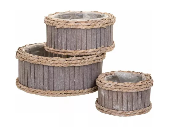 Ensemble de 3 paniers ovales en bois gris