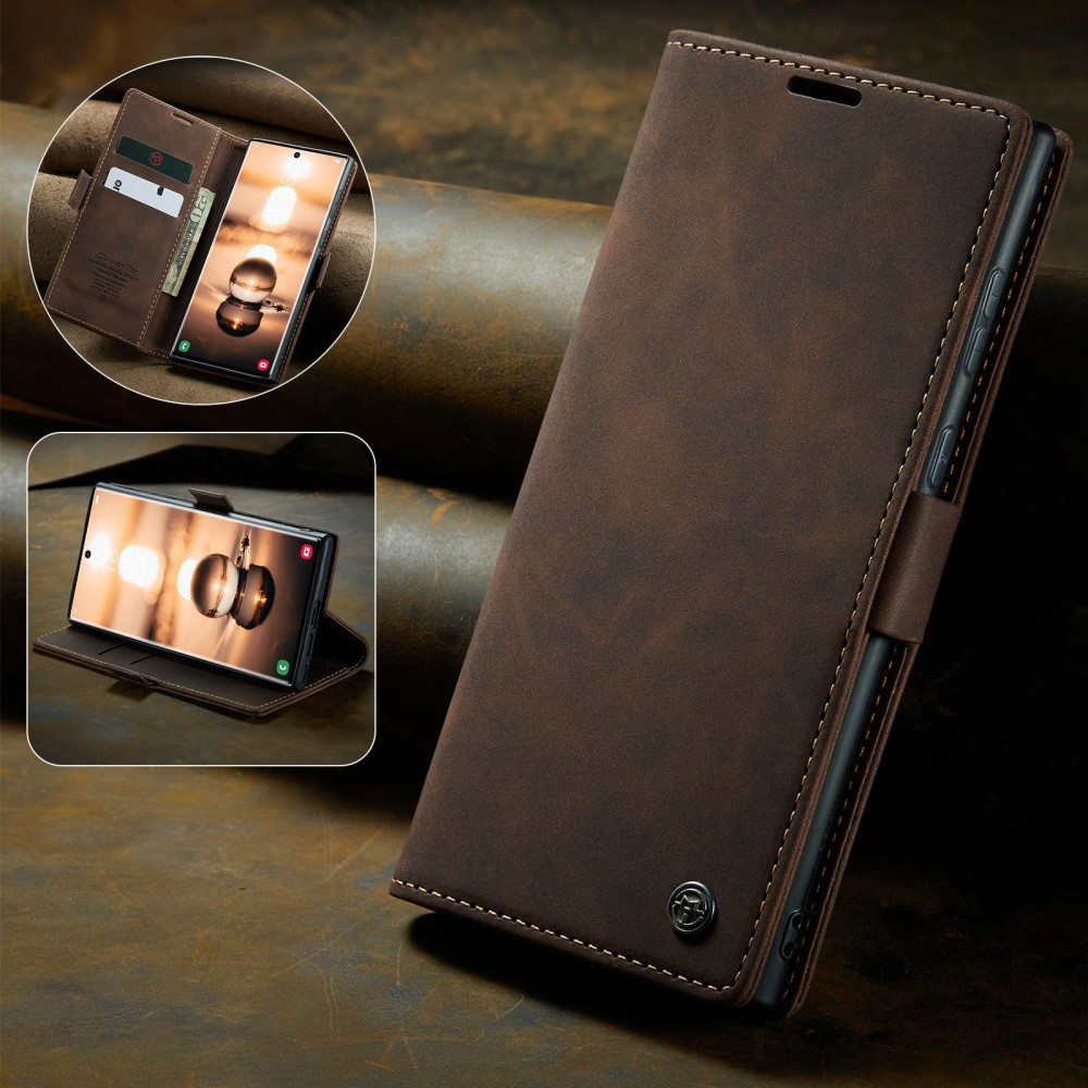 Samsung Galaxy S22 Ultra 5G Leder Tasche Flip Wallet Etui mit Kartenfächern - Dunkelbraun