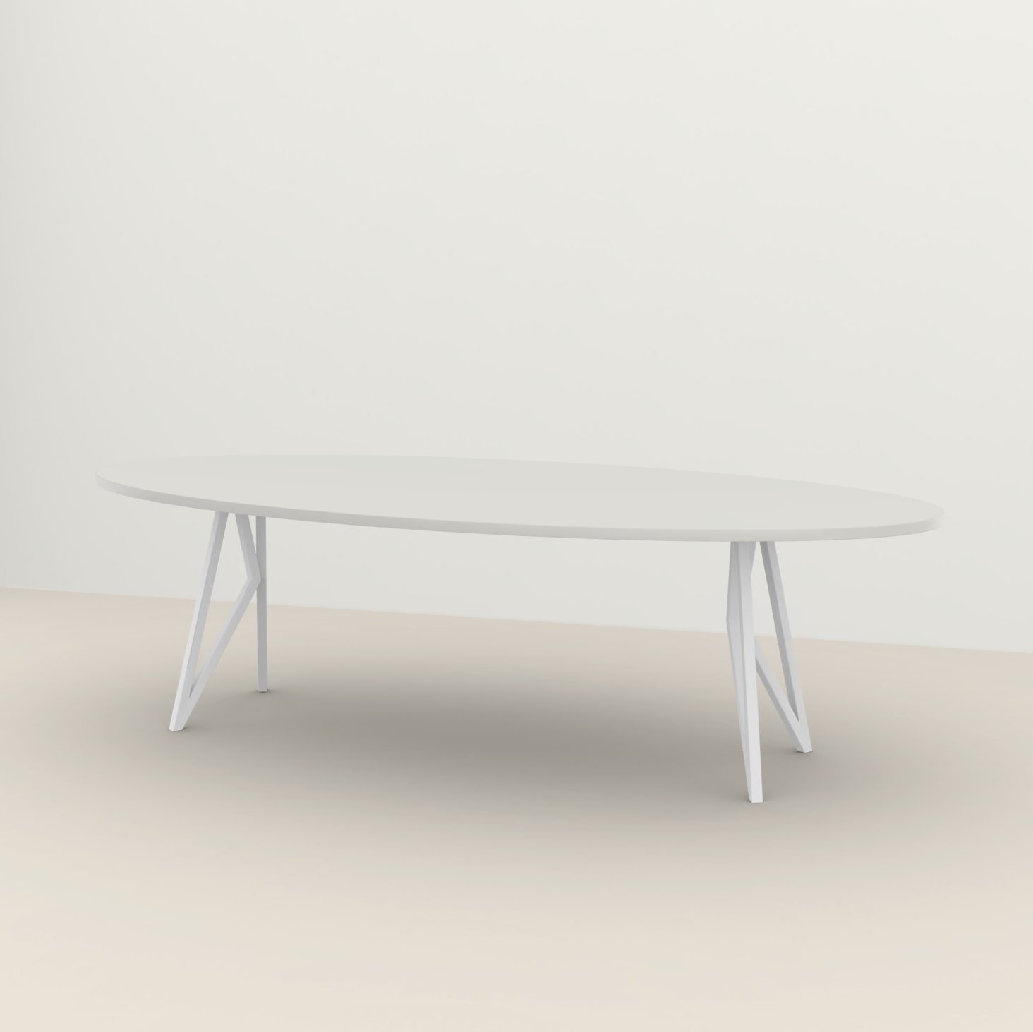 Studio HENK tafel Butterfly Ovaal - wit frame, HPL Fenix bianco kos 240 x 120 | HPL Fenix Bianco Kos | Rechte Rand | Frame Wit