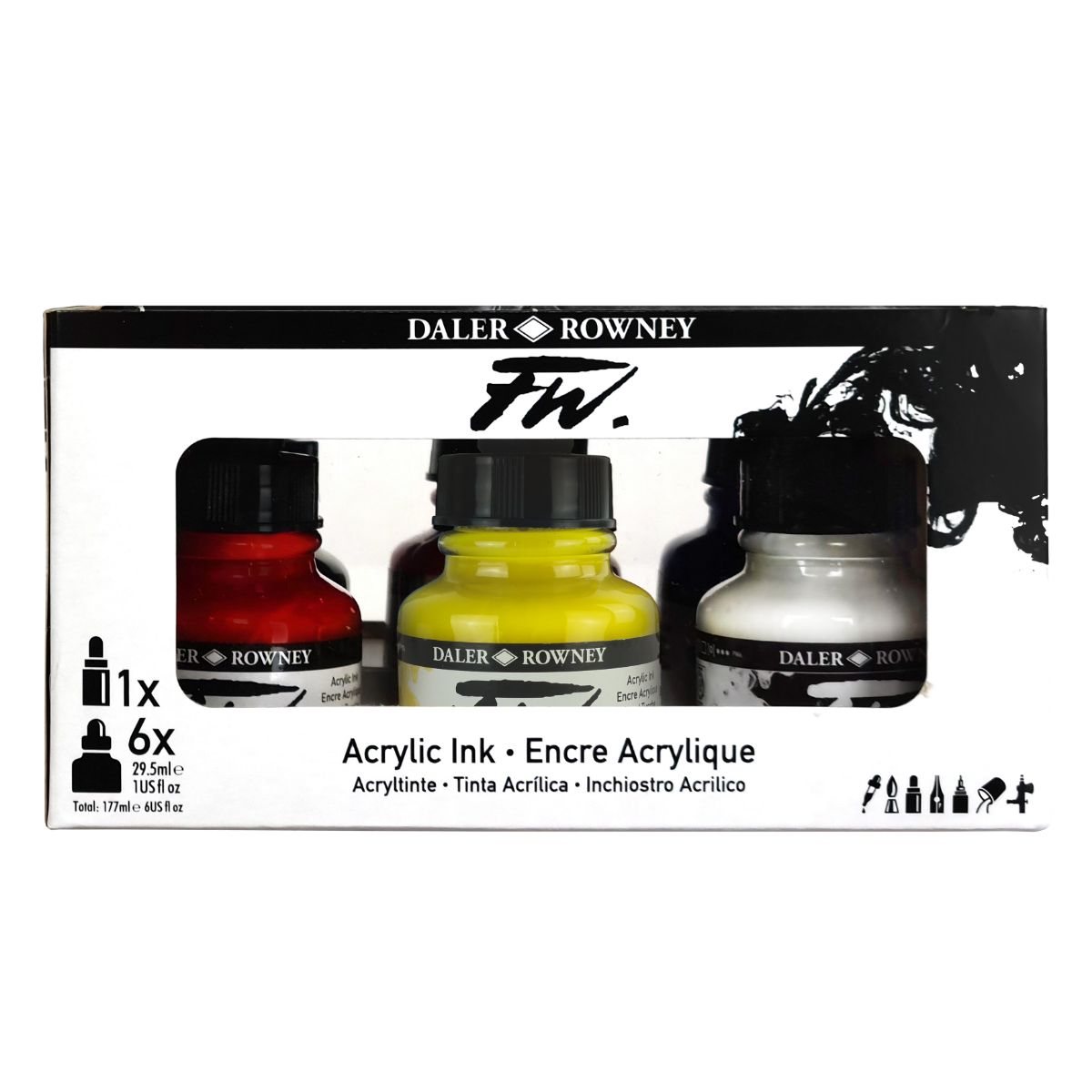 Daler Rowney FW Primary Ink Set : 6x29.5ml