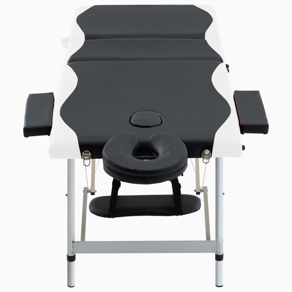 vidaXL Opvouwbare massagetafel, 3-zones, aluminium, zwart en wit