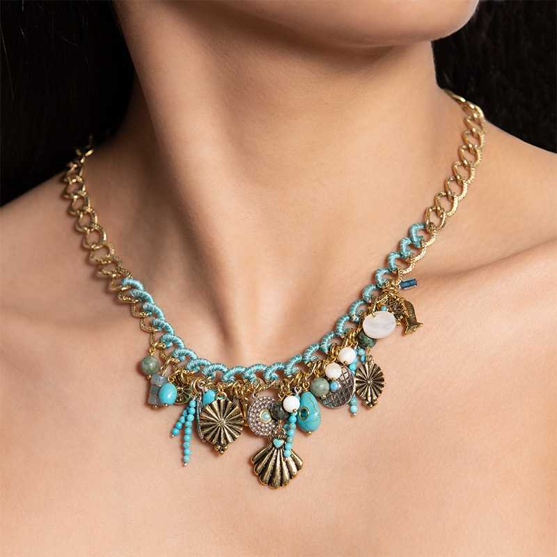 Collier charms coquillage Pasitano -  Cristal Swarovski, nacre & perles de rocaille
