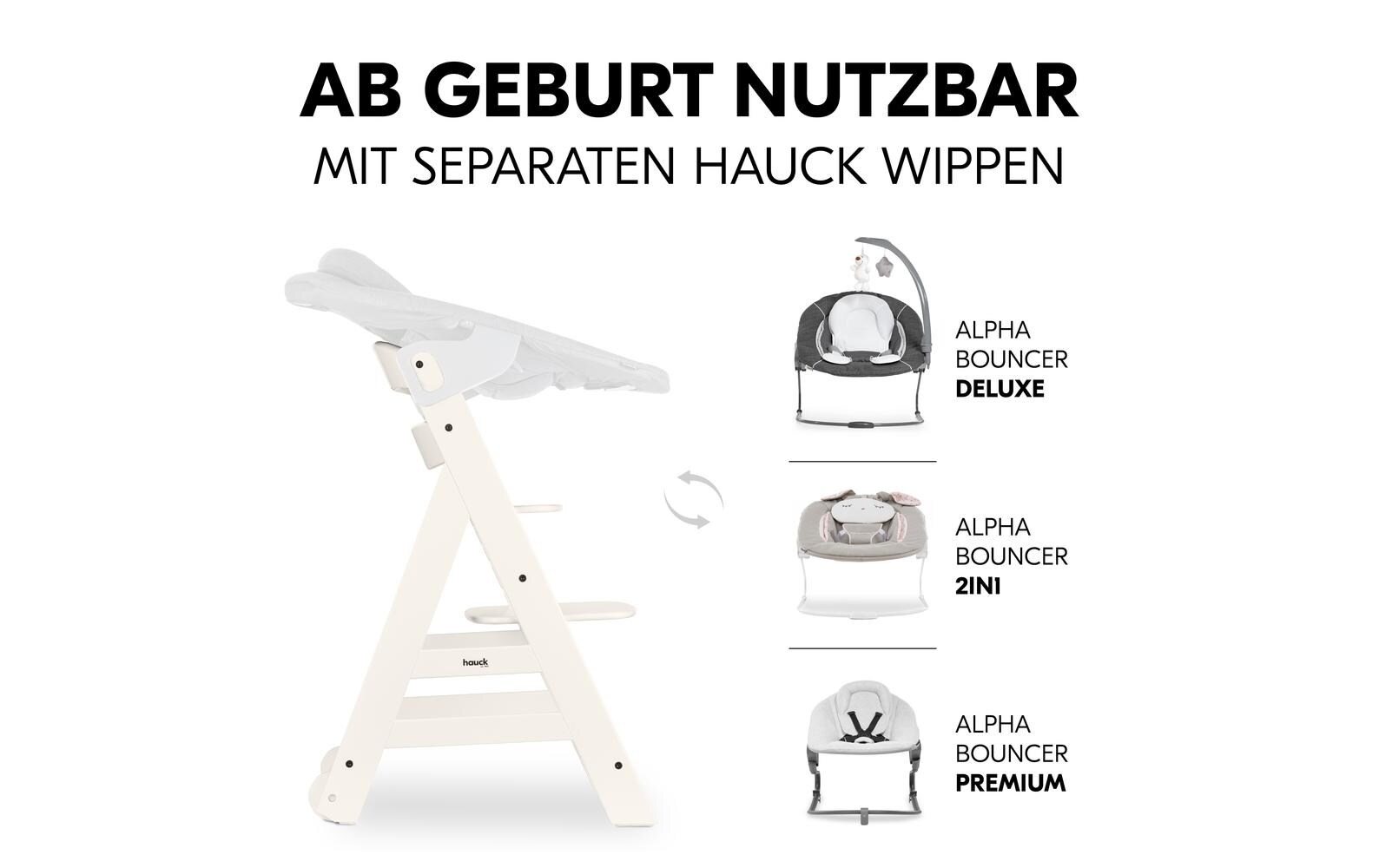 Treppenhochstuhl Beta+ White<br>Kippsicheres und mitwachsendes Holzhochstuhlset