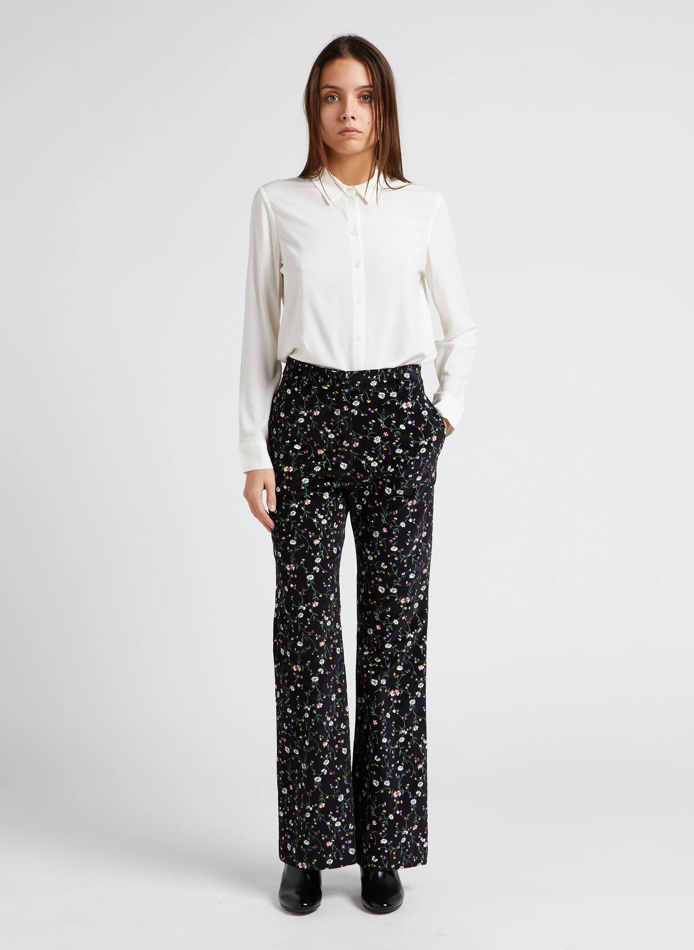 CRISTOF - Pantalon droit taille haute en coton | Noir