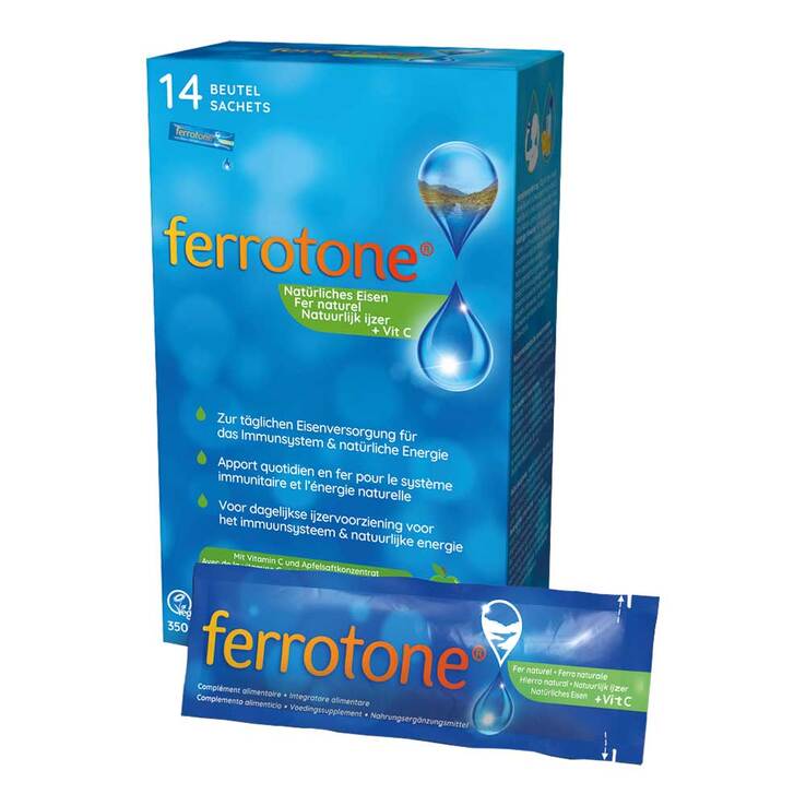 Ferrotone natürliches Eisen plus Vitamin C Apfel Beutel , 14X25 ml