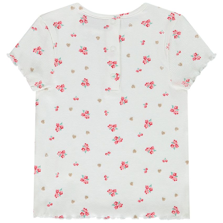 T-shirt manches courtes effet côtelé fantaisie pour bébé fille - Ecru