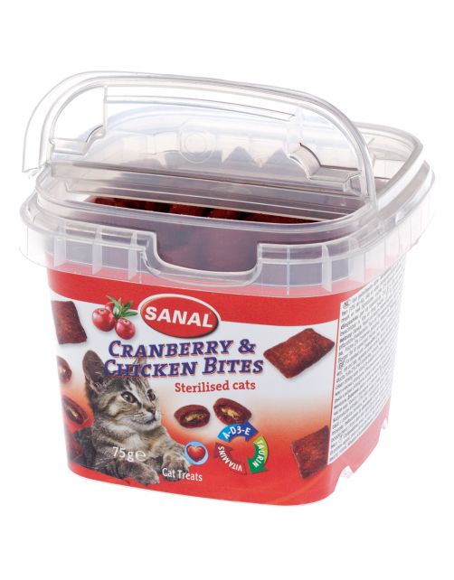 Sanal Cranberry & Chicken Bites - Kattensnack - Kip Cranberry 75 g