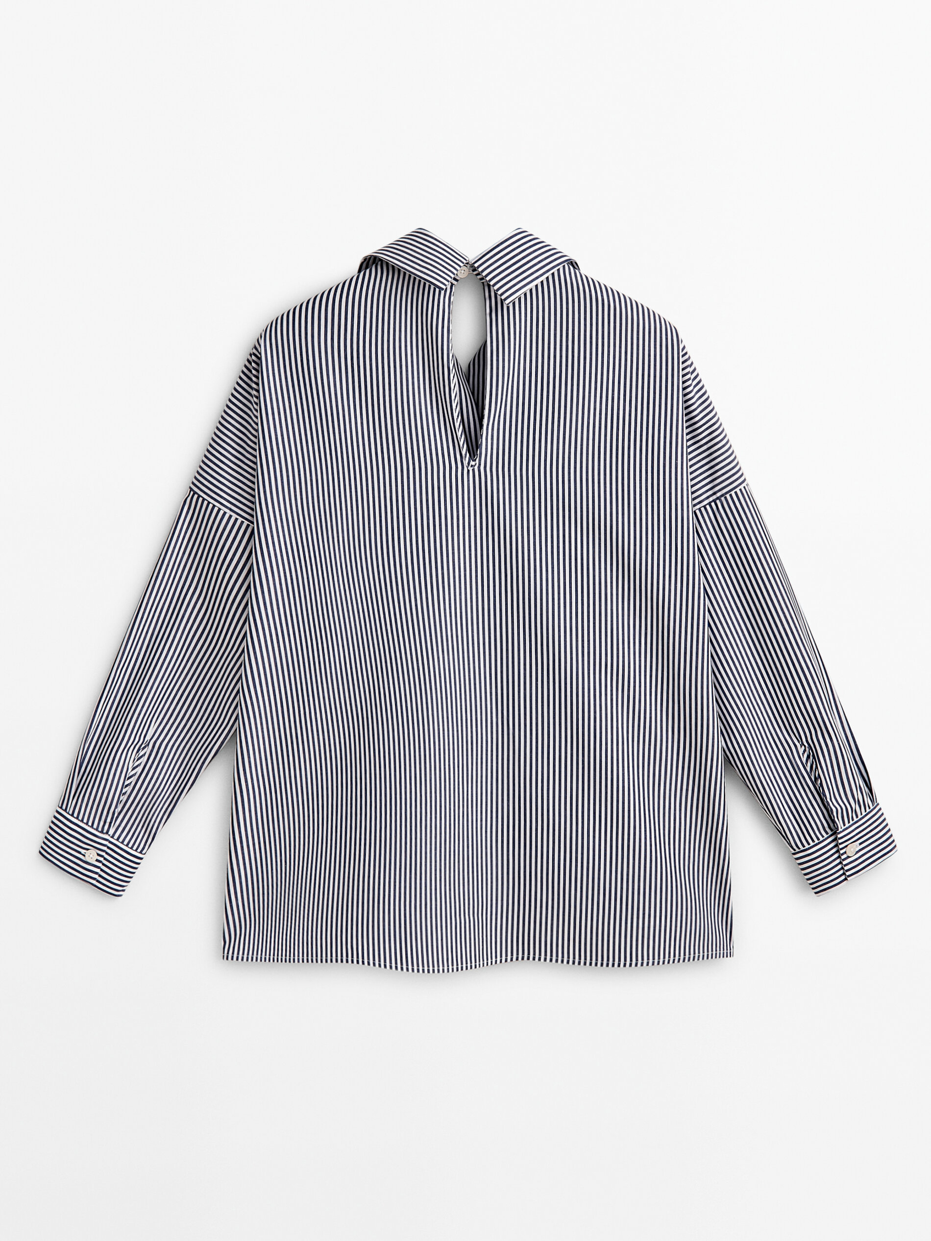 Camisa rayas popelín abertura -Studio - AZUL MARINO