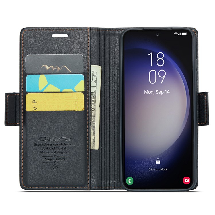 Samsung Galaxy S24  Plus Leder Tasche Flip Wallet Etui mit Kartenfächern Litchi Look - Schwarz