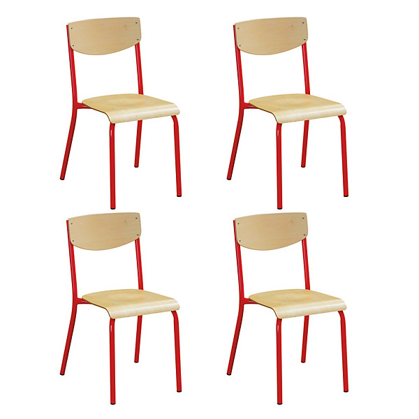4 chaises scolaires pieds rouges
