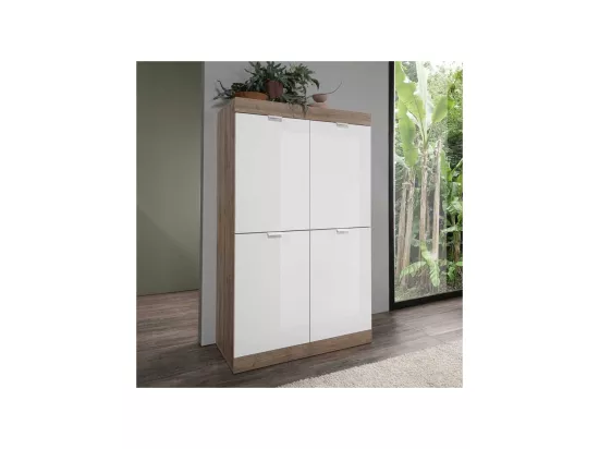 Vaisselier 4 portes Blanc laqué brillant/Chêne naturel - SPEZIA