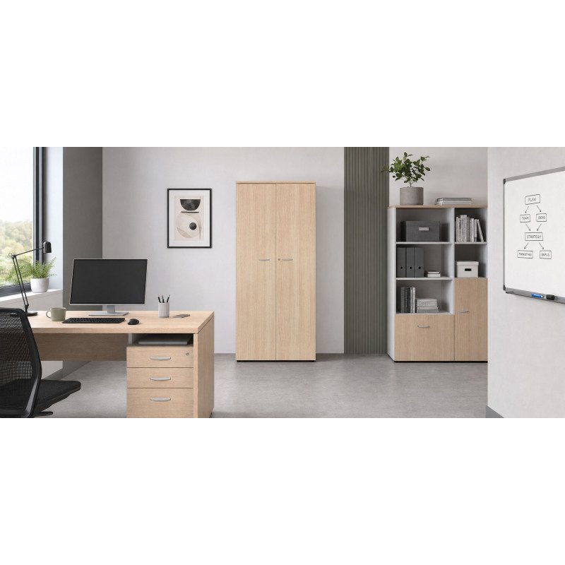 Armoire haute portes battantes H 200 x L 90 x P 45 cm Squadra