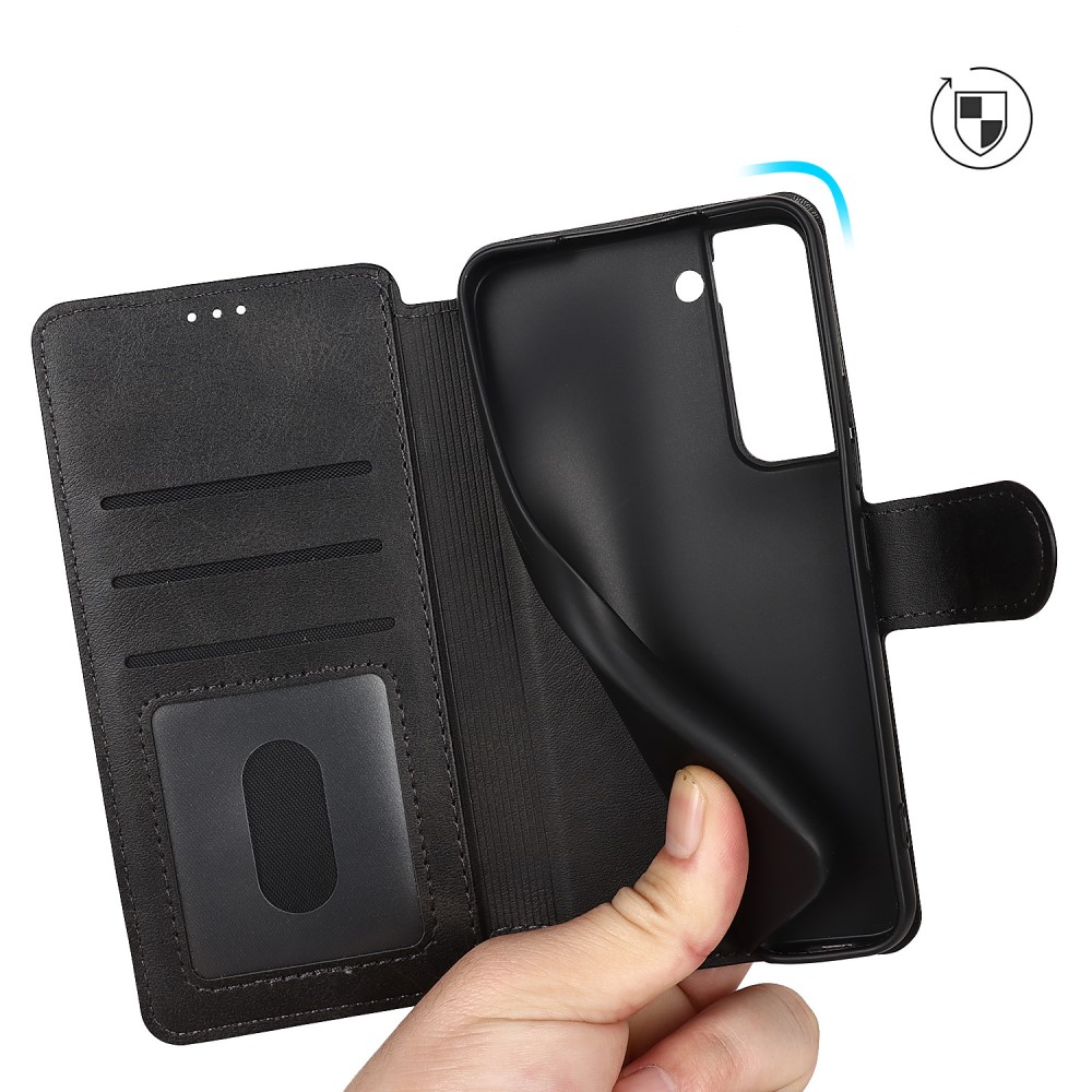 Samsung Galaxy S22 5G Leder Tasche mit Kartenfach im Retro Style - Schwarz