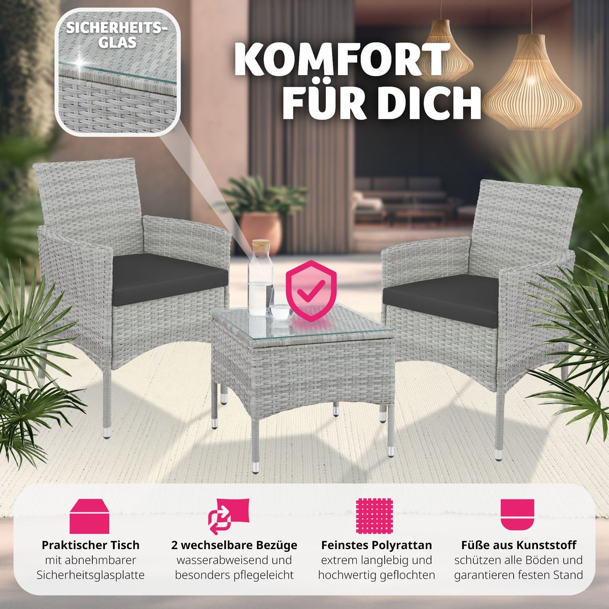 tectake Luzern rotanset voor 2 personen, 2 hoessets