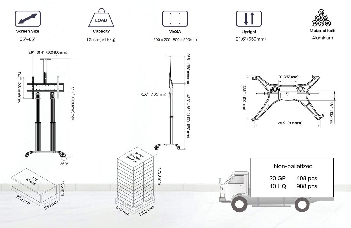 TV Ständer Halterung Aluminium VESA Fernseh Halterung 65