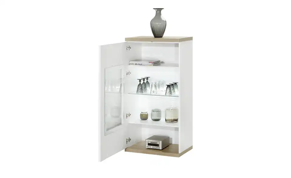Vitrine Toulon links Spot- und Glaskantenbeleuchtung Weiß, Eiche (Nachbildung)