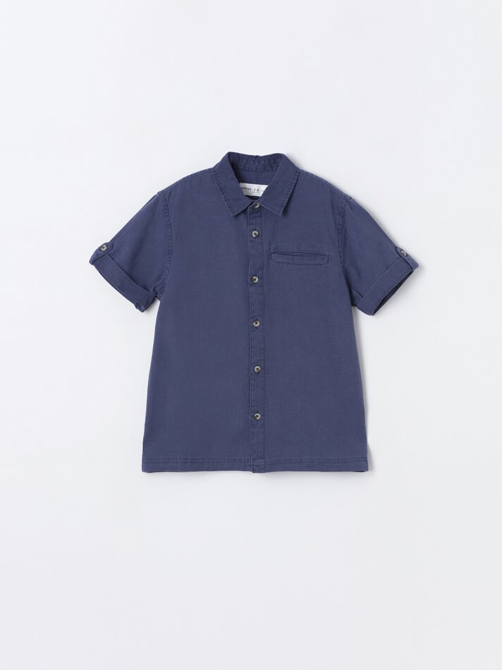Camisa rústica de manga curta - Azul-marinho